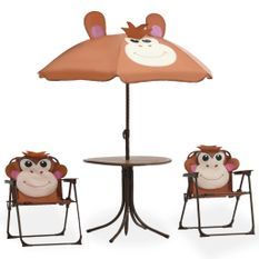 Jeu de bistro avec parasol pour enfants 3 pcs Marron