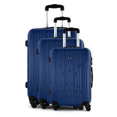 JLS Set de 3 Valises chariot - ABS - 4 roues - 75 cm - Bleu