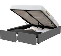 Cadre de lit avec coffre et 2 tiroirs 140x190 cm simili cuir gris mat Karmi