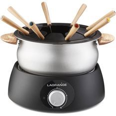 LAGRANGE 349018 Appareil a fondue + 3 ramequins - 900W - 8 fourchettes manche en bois - Socle thermoplastique - Thermostat réglable