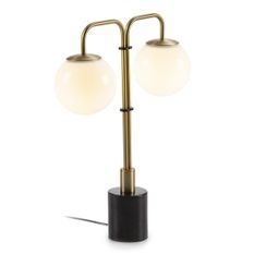 Lampe de table 2 branches marbre noir et métal doré Aubry