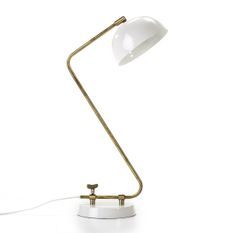 Lampe de table abat-jour blanc et pied métal doré Kevin H 56 cm