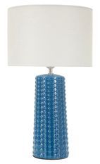 Lampe de table bleue design céramique relief géométrique et abat-jour blanc GLISS