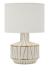 Lampe de table design céramique blanche motif doré géométrique TANGERI
