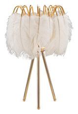 Lampe de table design dorée à abat-jour plumes blanches PLUME