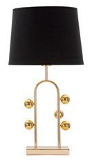 Lampe de table design dorée à sphères et abat-jour noir BULLE