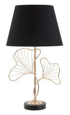 Lampe de table design dorée et abat-jour noir décor végétal FEUILLES