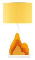 Lampe de table design en bois effet flamme et abat-jour jaune orangé COULEUR