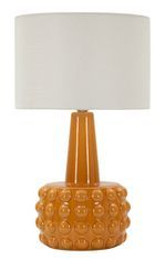 Lampe de table moutarde design céramique relief 3D et abat-jour blanc GRESS