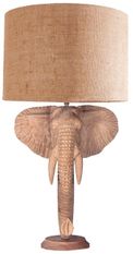 Lampe de table tissu beige et pied teck massif clair Elefantoo