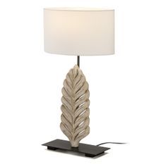 Lampe de table tissu blanc et pied bois massif blanc Enora