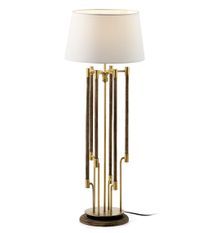 Lampe de table tissu blanc et pied métal doré Voang