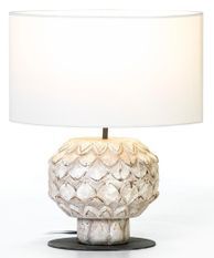 Lampe de table tissu et bois blanc vieilli Lavani