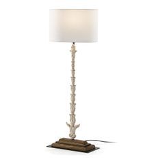 Lampe de table tissu et pied bois massif blanc Anjin