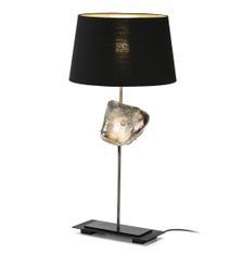 Lampe de table tissu noir et pied métal nacre Cinar abat-jour 36 cm