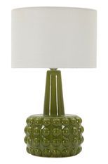 Lampe de table verte design céramique relief bullé et abat-jour neutre GRESS