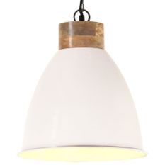 Lampe suspendue industrielle Blanc Fer et bois solide 35 cm E27