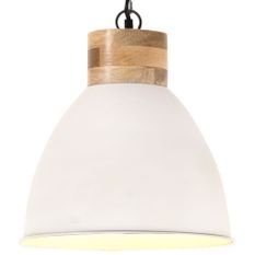 Lampe suspendue industrielle Blanc Fer et bois solide 46 cm E27