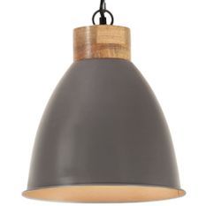 Lampe suspendue industrielle Gris Fer et bois solide 35 cm E27 2