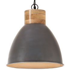Lampe suspendue industrielle Gris Fer et bois solide 46 cm E27
