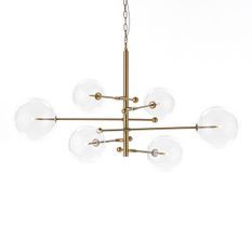 Lampe suspension 6 branches verre et métal doré Remy L 130 x H 100 x P 90 cm