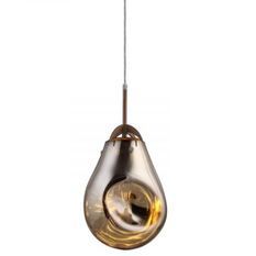 Lampe suspension verre soufflé champagne et métal Panist