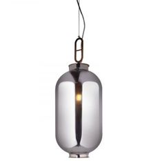 Lampe suspension verre soufflé gris et métal Gylus