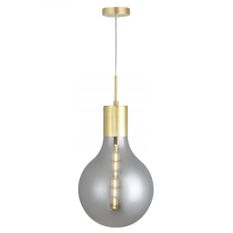 Lampe suspension verre soufflé smoky et métal doré Laugo