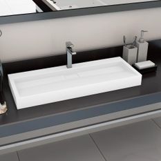 Lavabo 120x46x11 cm Fonte minérale marbre Blanc