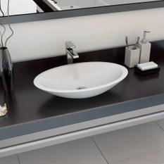 Lavabo 59,3x35,1x10,7 cm Fonte minérale marbre Blanc