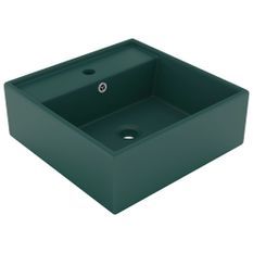 Lavabo carré à trop-plein Vert foncé mat 41x41 cm Céramique