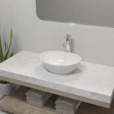 Lavabo de salle de bain avec mitigeur Céramique Ovale Blanc