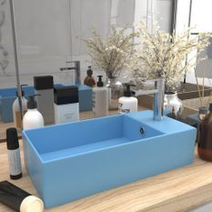 Lavabo de salle de bain avec trop-plein Céramique Bleu clair