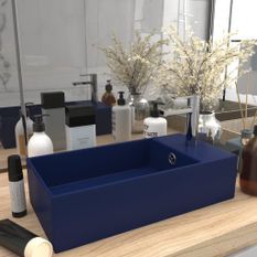 Lavabo de salle de bain avec trop-plein Céramique Bleu foncé