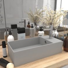 Lavabo de salle de bain avec trop-plein Céramique Gris clair
