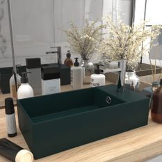 Lavabo de salle de bain avec trop-plein Céramique Vert foncé