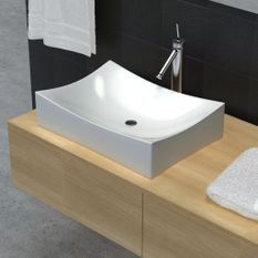 Lavabo de salle de bain en céramique Blanc brillant