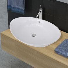 Lavabo ovale en céramique avec trop plein 59 x 38,5 cm