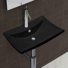 Lavabo rectangulaire en céramique noir de luxe avec trop-plein et trou