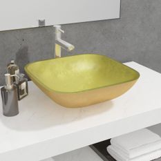 Lavabo Verre 42x42x14 cm Doré