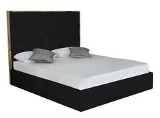 Lit 140x190 cm avec coffre de rangement et tête de lit simili noir et laiton Delhie