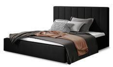 Lit 160x200 cm velours noir capitonné vertical Vareze