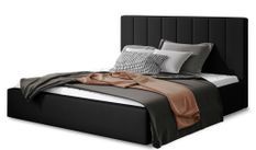 Lit 200x200 cm simili cuir noir capitonné vertical Vareze