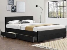 Lit 4 tiroirs 140x190 cm velours noir Souba