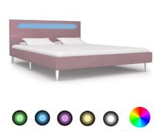 Lit adulte à LED tissu rose et pieds métal chromé Andou 140x200 cm