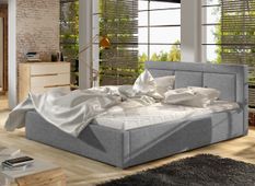 Lit adulte avec coffre de rangement Berlino - Tissu rembourré