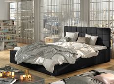 Lit adulte avec coffre de rangement Kanda – Simili cuir capitonné