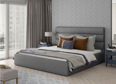 Lit adulte avec coffre de rangement Klarina - Tissu rembourré