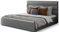 Lit adulte avec coffre de rangement Klarina - Tissu rembourré