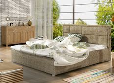 Lit adulte avec coffre de rangement Lenzo – Tissu rembourré